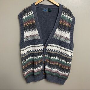 Etchings Sweater Vest Mens Large Knit Button geometric Striped grandpa